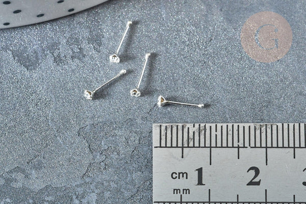 Piercing clou argent 925 massif strass avec boule d'arret 1.8mm, x1 (G7601)