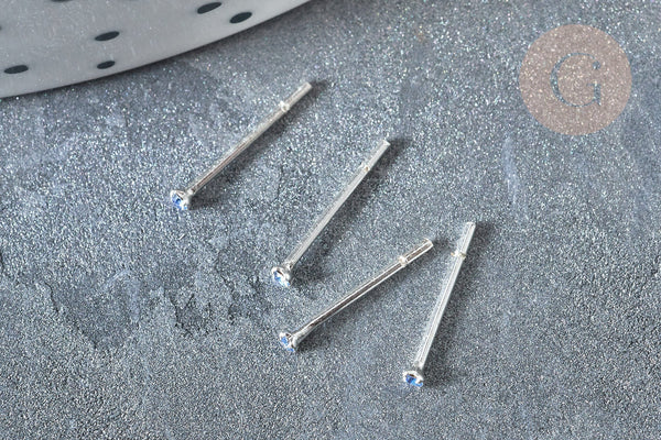 Piercing clou argent 925 massif strass bleu aigue-marine 1.5mm, x1 (G7600)