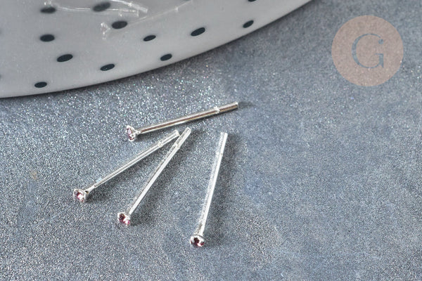 Piercing clou argent 925 massif strass couleur améthyste 1.5mm,x1 (G7596)