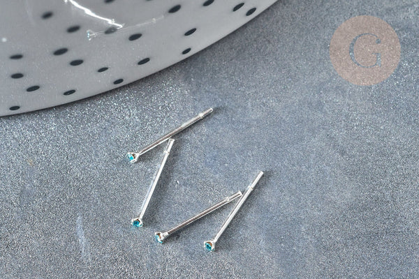 Piercing clou argent 925 massif strass couleur turquoise 1.5mm, x1 (G7599)