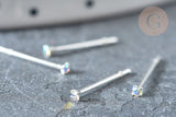 Piercing clou argent 925 massif strass irisé 1.5mm, x1 (G7597)