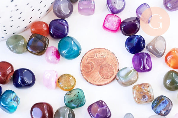 Pierre Pépite agate naturelle multicolore roulée 6-13mm non percé, x20gr (G5722)