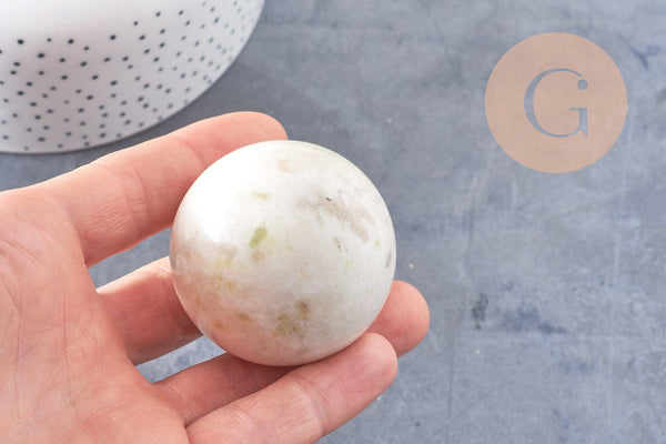 Pierre boule jade jaune naturel 47-50mm, pierre lithotthérapie décoration de la maison, x1 (G6705)