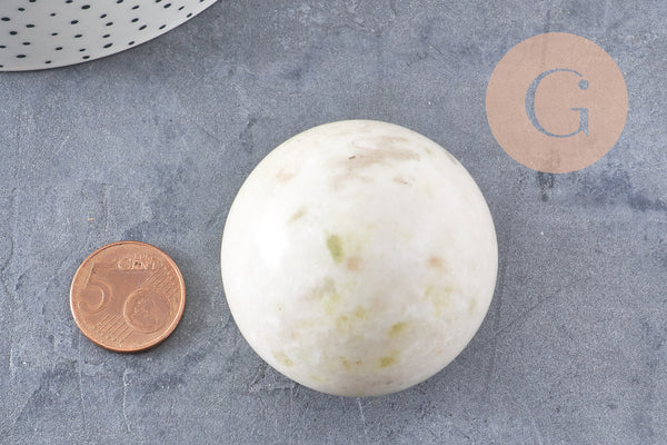 Pierre boule jade jaune naturel 47-50mm, pierre lithotthérapie décoration de la maison, x1 (G6705)