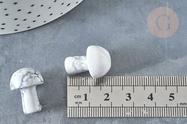 Pierre de massage champignon howlite naturel lithothérapie 21mm, howlite, lithothérapie, x1, G7510