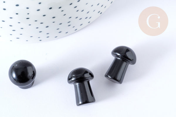 Pierre de massage champignon obsidienne naturelle lithothérapie 20-21mm, pierre lithothérapie, x1, G7550