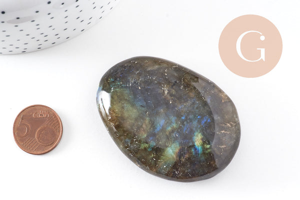 Pierre labradorite naturelle roulée, galet labradorite, pierre semi-precieuse,pierre grise naturelle, x1 (G5233)