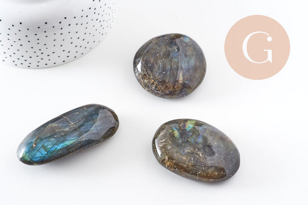 Pierre labradorite naturelle roulée, galet labradorite, pierre semi-precieuse,pierre grise naturelle, x1 (G5233)