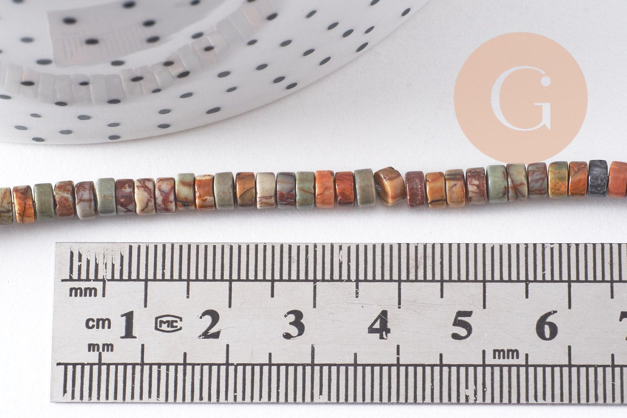 Pierre naturelle picasso, perles de jaspe picasso, perles heishi, 4mm, fil de 40cm, x1 (G1040)