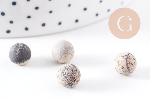 Pierre ronde bois pétrifié non percée 8mm, x1 (G3927)