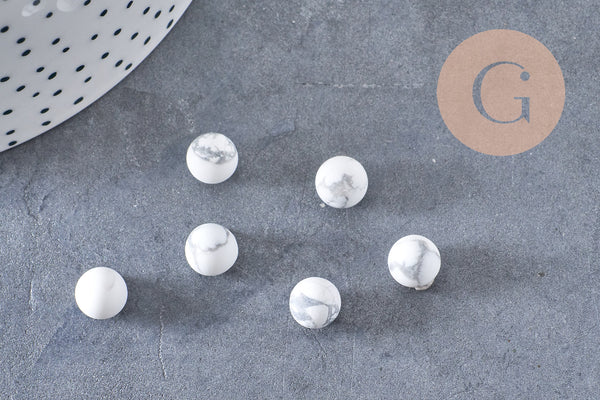 Pierre ronde howlite naturelle non percée 8mm, x1 (G5837)