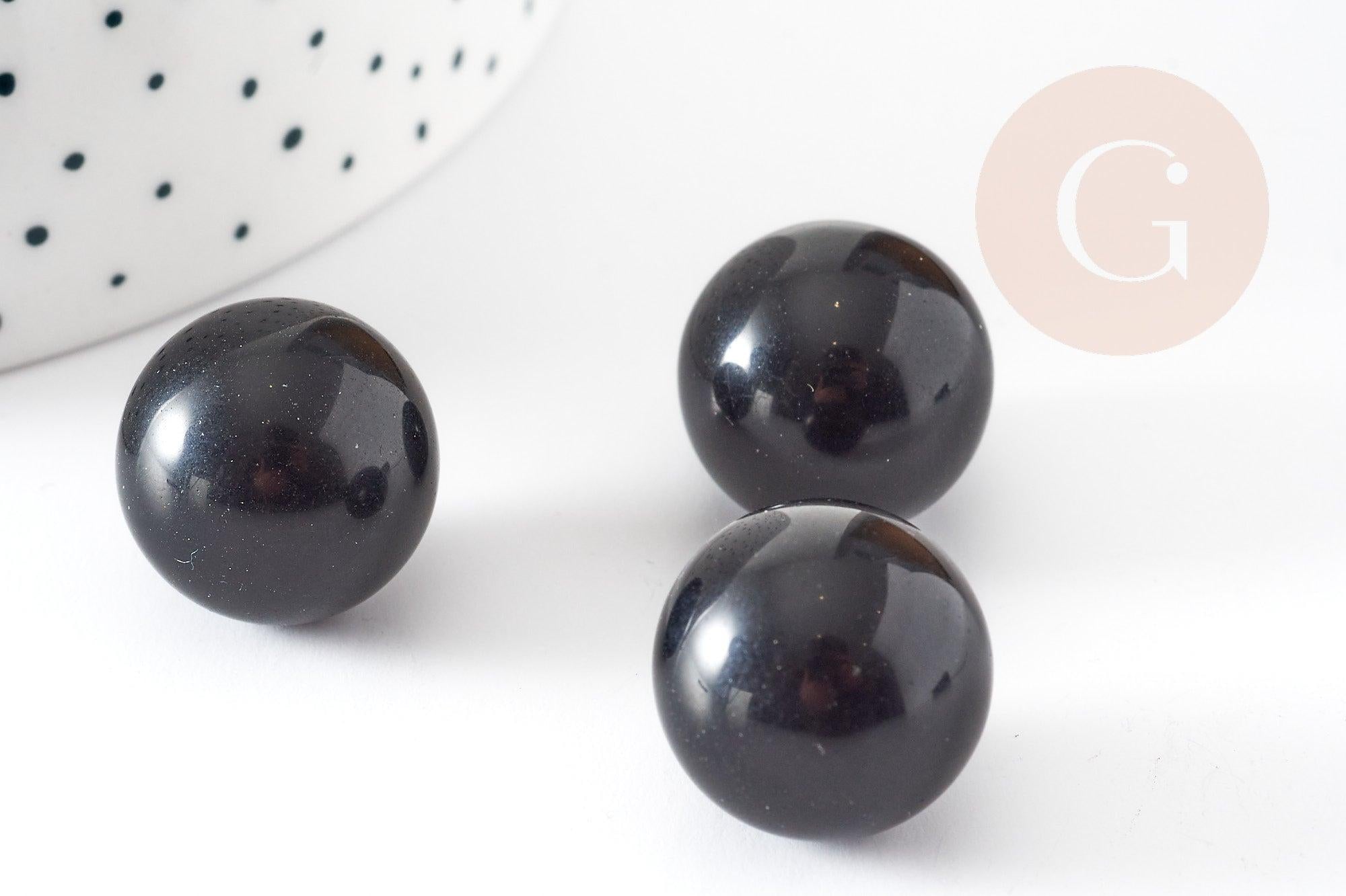 Pierre ronde obsidienne noire non percée 17.5-18mm, x1 (G4378)