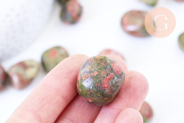 Pierre unakite naturelle brut roulé 22-30mm, pierre naturelle, litotherapie, unakite naturelle, x20gr (G5777)