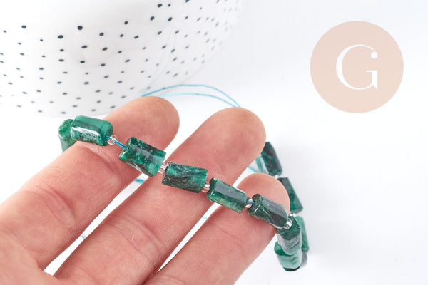Pierres tube Quartz émeraude vert foncé 14mm, pierre naturelle, le fil de 18cm, x1(G9100)