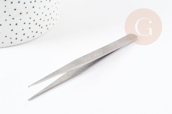 Pince brucelle fine acier platine 125mm, x1 (G1416)