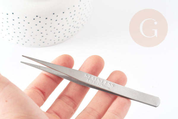 Pince brucelle fine acier platine 125mm, x1 (G1416)