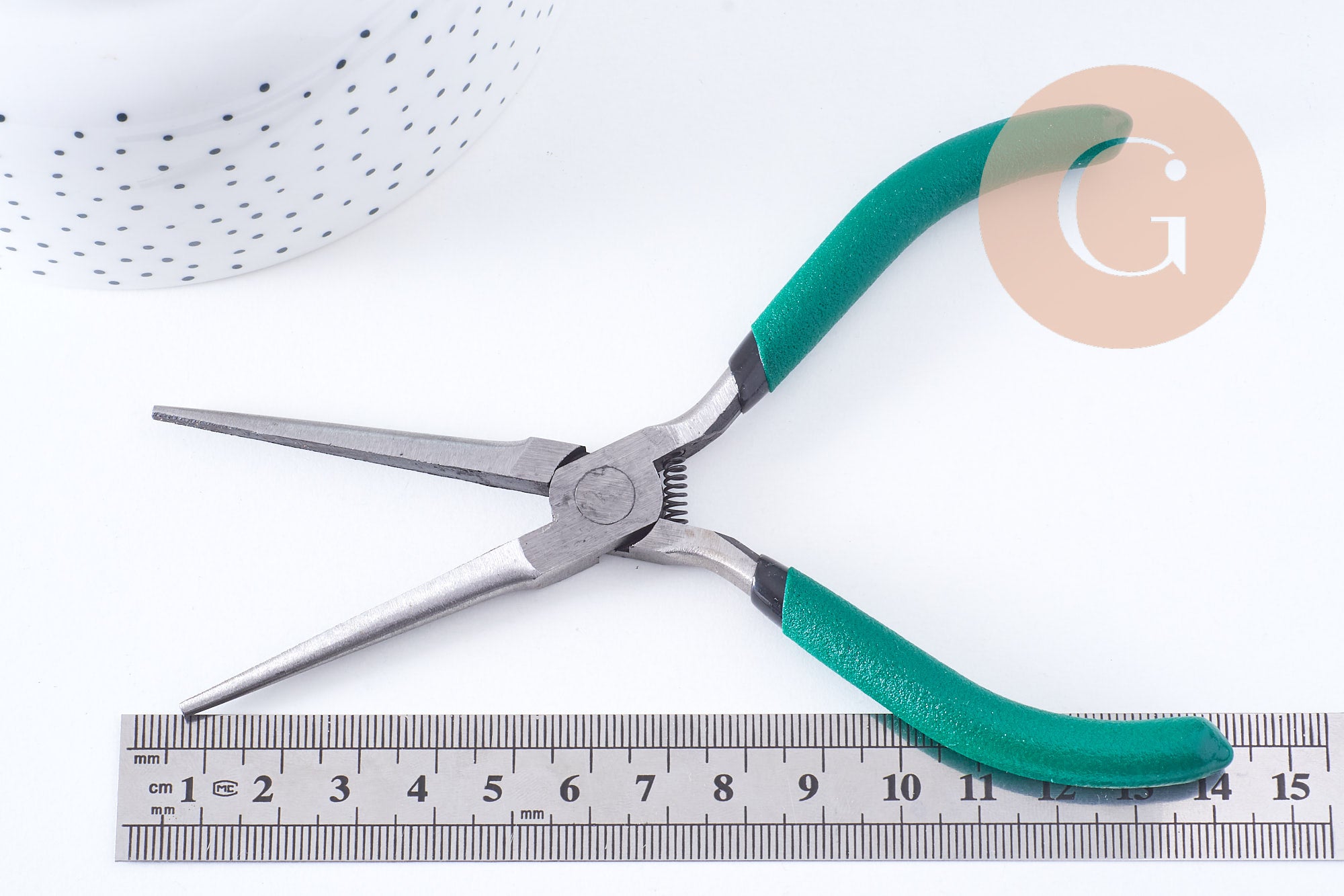 Pince plate long bec fabrication de bijoux acier support vert 14.2cm, x1 (G10650)