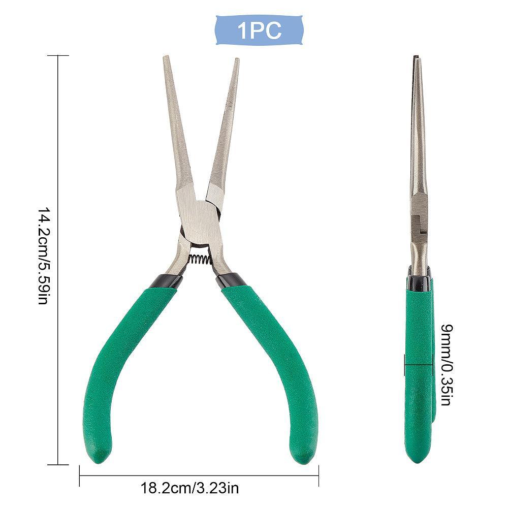 Pince plate long bec fabrication de bijoux acier support vert 14.2cm, x1 (G10650)