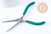 Pince plate long bec fabrication de bijoux acier support vert 14.2cm, x1 (G10650)