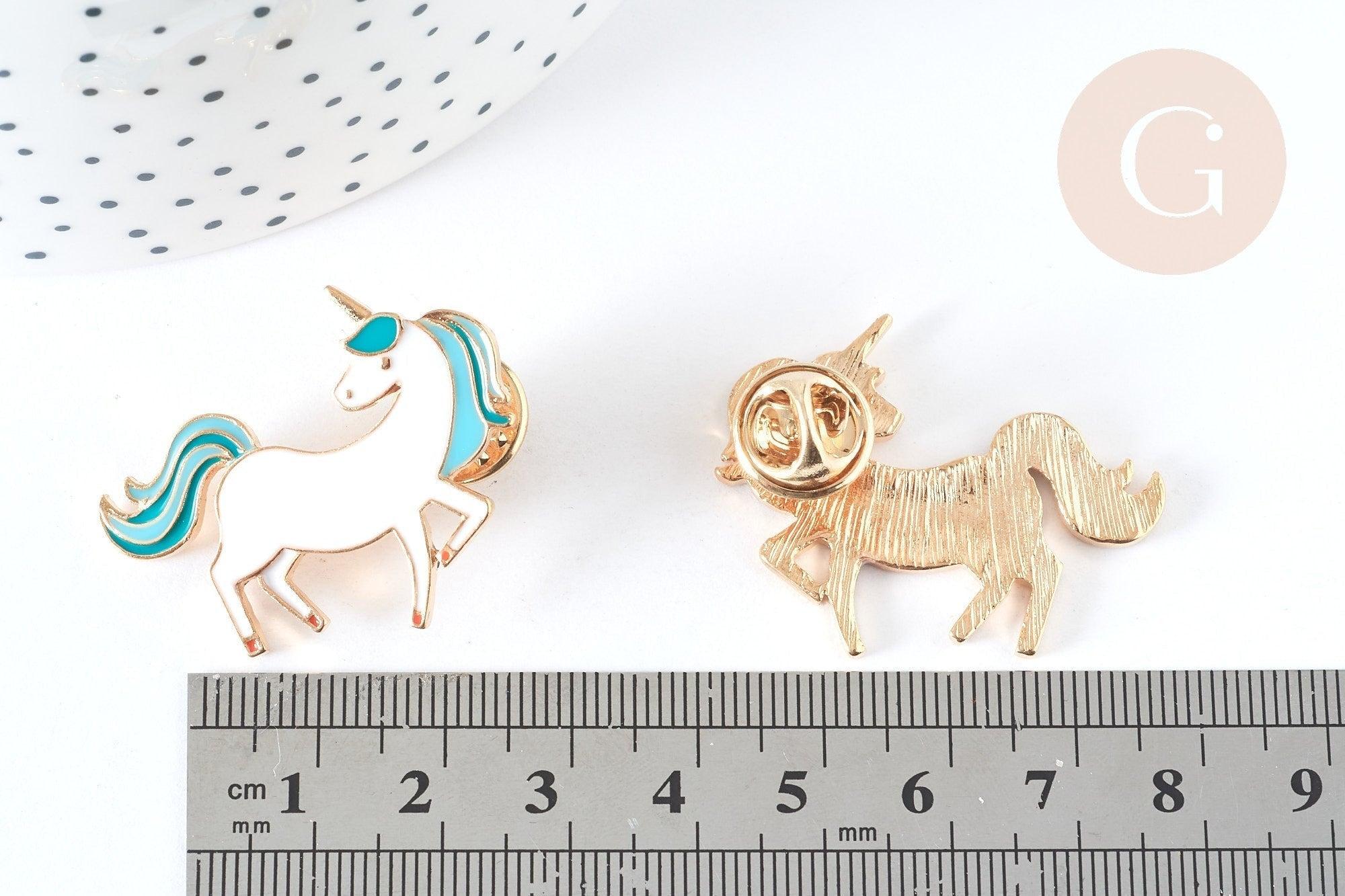 Pin's licorne bleue zamac doré émail bleu et blanc 29mm, x1 (G7349)