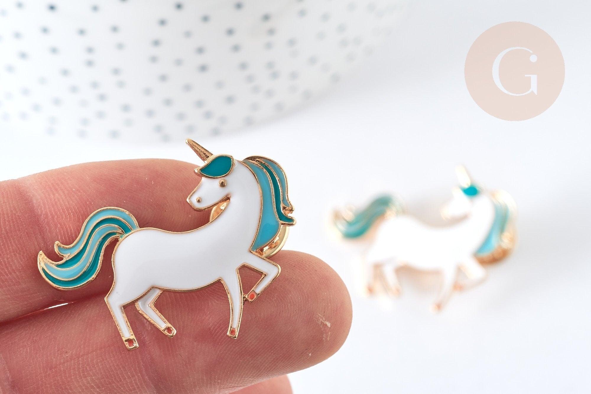 Pin's licorne bleue zamac doré émail bleu et blanc 29mm, x1 (G7349)