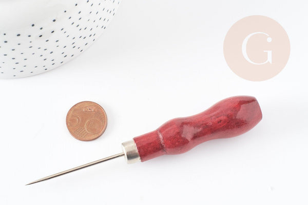 Pique poinçon acier manche bois, x1 (G0293)