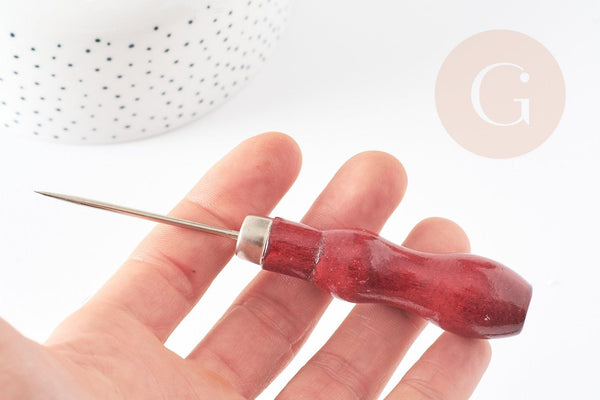 Pique poinçon acier manche bois, x1 (G0293)