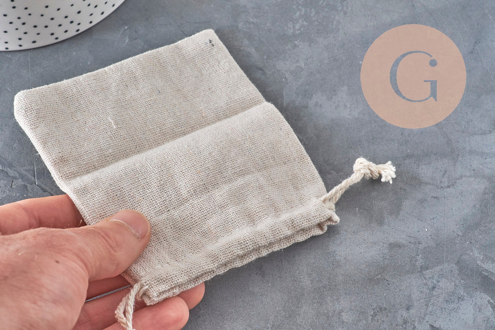 Pochette bijou coton blanc écru 12cm, x1 (G2376)