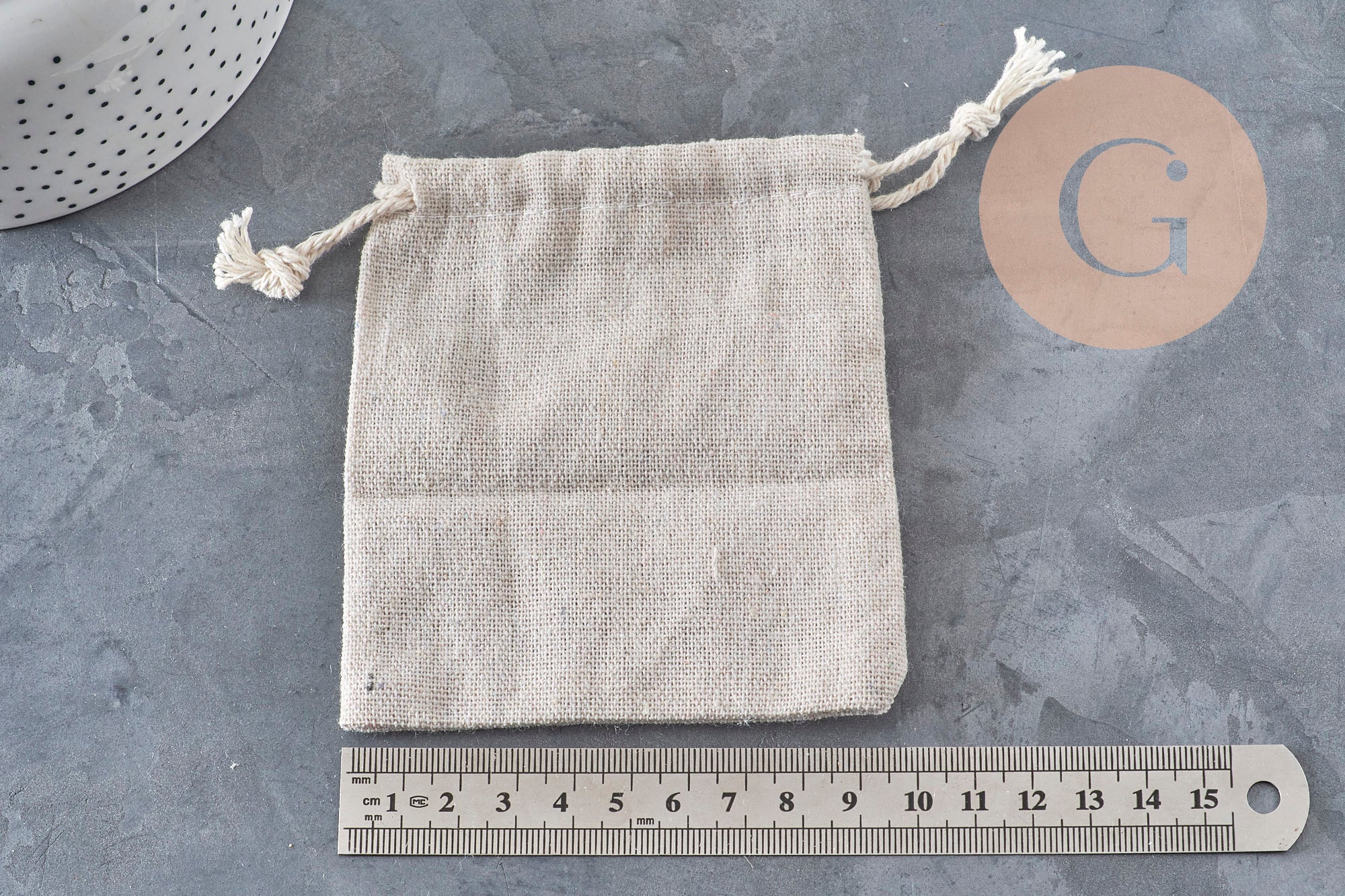Pochette bijou coton blanc écru 12cm, x1 (G2376)