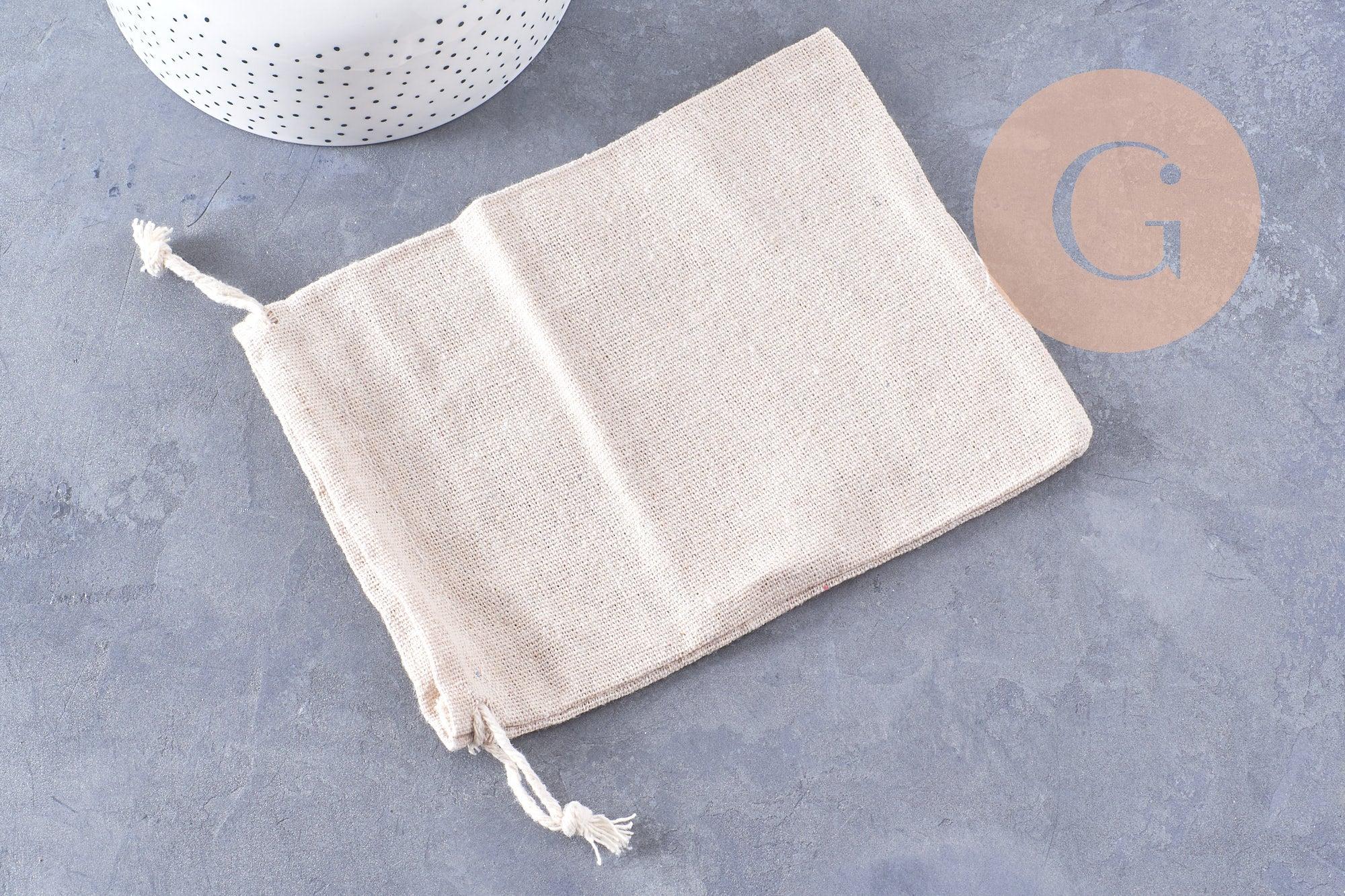 Pochette bijou coton blanc écru 17x12cm, emballage et rangement bijoux, x1 (G10327)