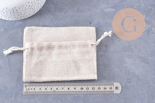 Pochette bijou coton blanc écru 17x12cm, emballage et rangement bijoux, x1 (G10327)