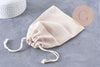 Pochette bijou coton blanc écru 17x12cm, emballage et rangement bijoux, x1 (G10327)