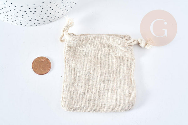 Pochette bijou coton blanc écru 9x7cm, pochette cadeau, emballage bijou, x1 (G8311)