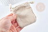 Pochette bijou coton blanc écru 9x7cm, pochette cadeau, emballage bijou, x1 (G8311)