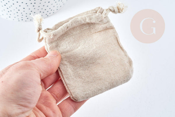 Pochette bijou coton blanc écru 9x7cm, pochette cadeau, emballage bijou, x1 (G8311)