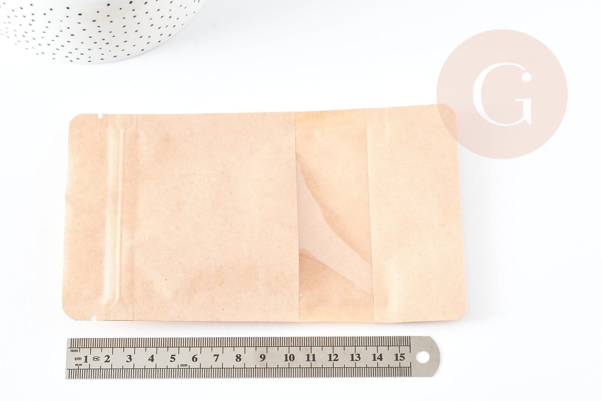 Pochette zippée papier Kraft avec fenêtre 110x185mm, x10 ou x20 (G9109)