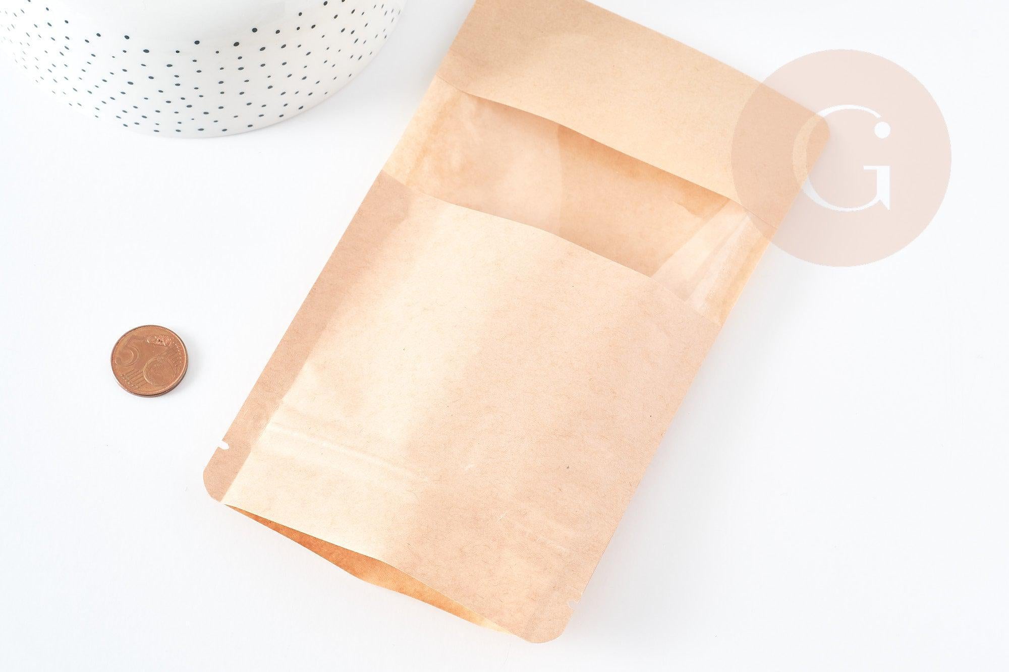 Pochette zippée papier Kraft avec fenêtre 110x185mm, x10 ou x20 (G9109)