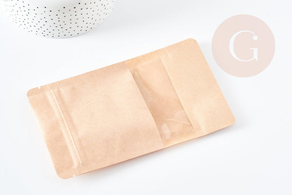 Pochette zippée papier Kraft avec fenêtre 110x185mm, x10 ou x20 (G9109)