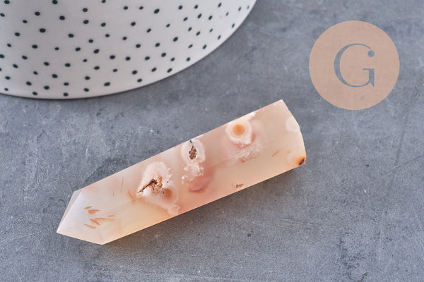 Pointe agate fleur naturelle roulée, agate fleur naturelle, pierre semi-precieuse, séance lithothérapie, x1 (G4863)
