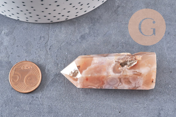 Pointe agate fleur naturelle roulée, agate fleur naturelle, pierre semi-precieuse, séance lithothérapie, x1 (G4867)