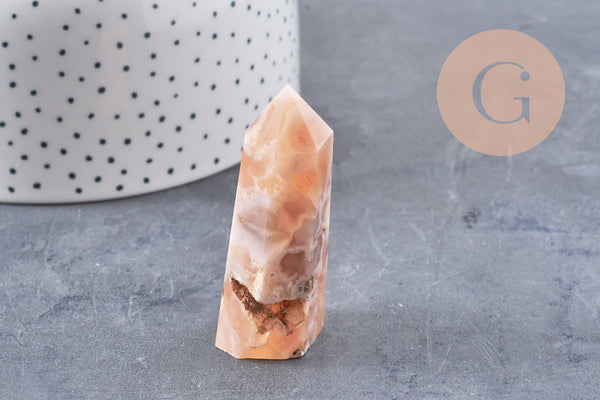 Pointe agate fleur naturelle roulée, agate fleur naturelle, pierre semi-precieuse, séance lithothérapie, x1 (G4867)