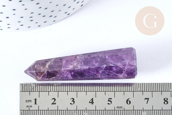 Pointe améthyste naturelle grande non percée 59-61mm, pierre naturelle polie lithothérapie, x1 (G7840)