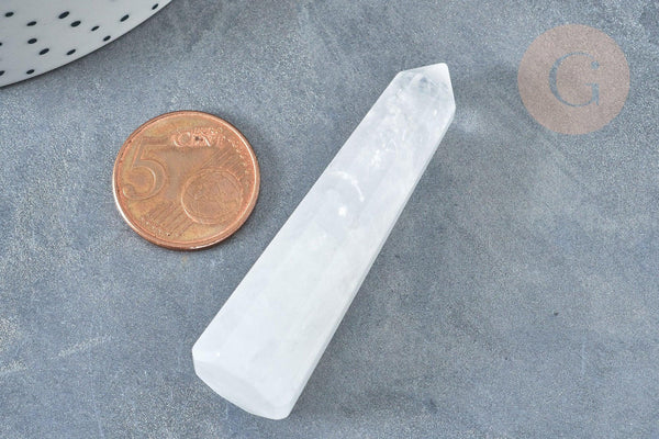 Pointe cristal de roche naturel 59~61mm, quartz naturel, pierre semi-précieuse, séance lithothérapie, x1 (G7941)