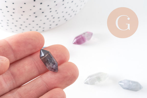 Pointe double fluorite naturelle non percée 18mm, x1 (G5622)