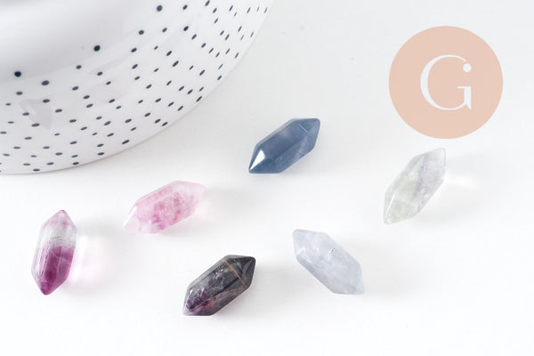 Pointe double fluorite naturelle non percée 18mm, x1 (G5622)