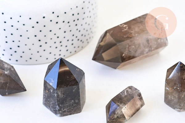 Pointe quartz fumé naturel, pointe quartz naturel, pierre semi-precieuse, séance lithothérapie, x1 (G5768)