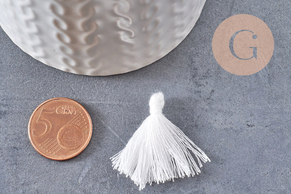 Pompon blanc coton 25-31mm, x5 (G1790)