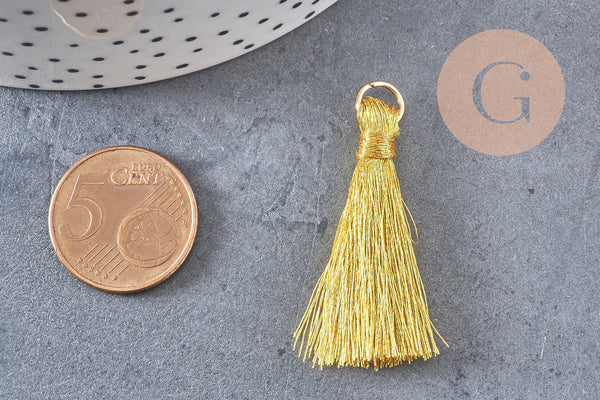 Pompon doré ,pompon décoration, scrapbooking,pompon soie, accessoire,longueur 4.8cm, x1 (G1618)