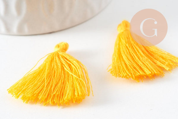 Pompon jaune safranfil de coton 28mm,décoration pompon pour création de bijoux, x5 G0099