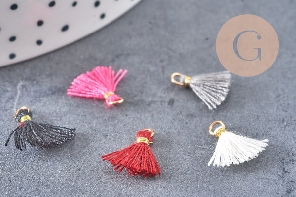 Pompon multicolore polyestère support fer doré 10-15mm, x5 (G4694)